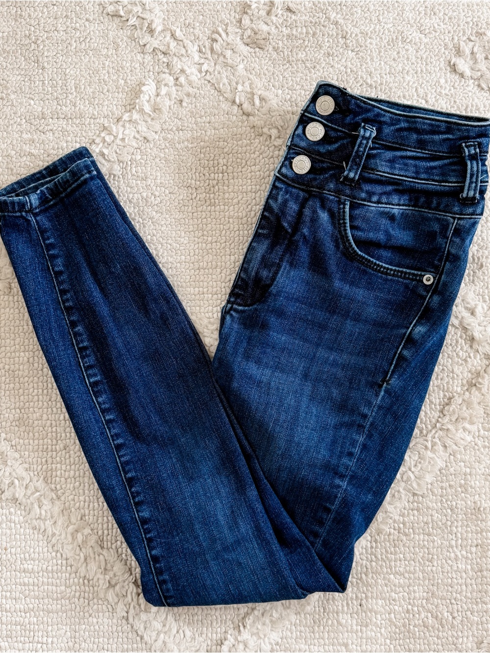 Pilcro Dark Blue High-Rise Skinny Jeans with Triple-Button Waist